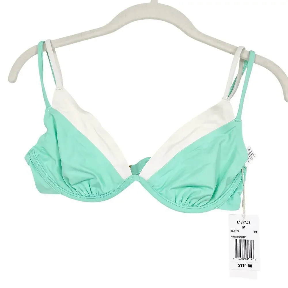 L*Space Fused Zendaya Bikini Top Bright Teal Cream Size Medium NEW